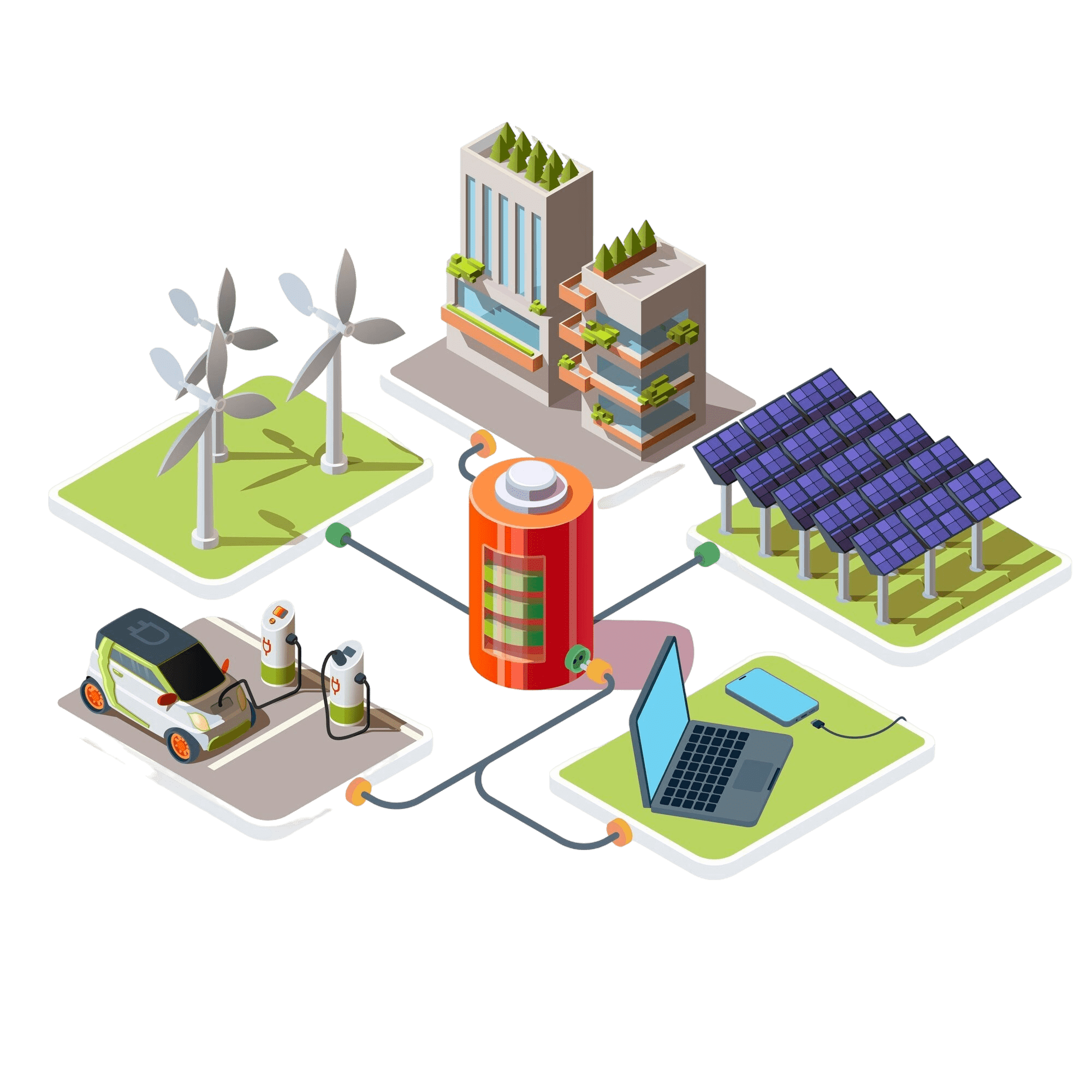 Smart EMS technology illustration showing IoT sensors and AI-powered energy optimization for Saudi Vision 2030 sustainability goals